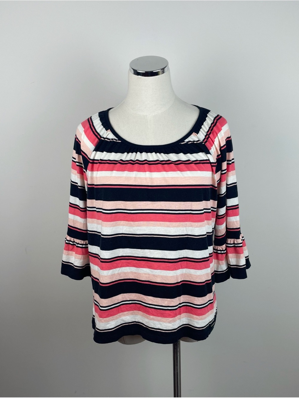 Michael Kors Pink Black White Stripe Bell Sleeve Tee Shirt Top Women Casual